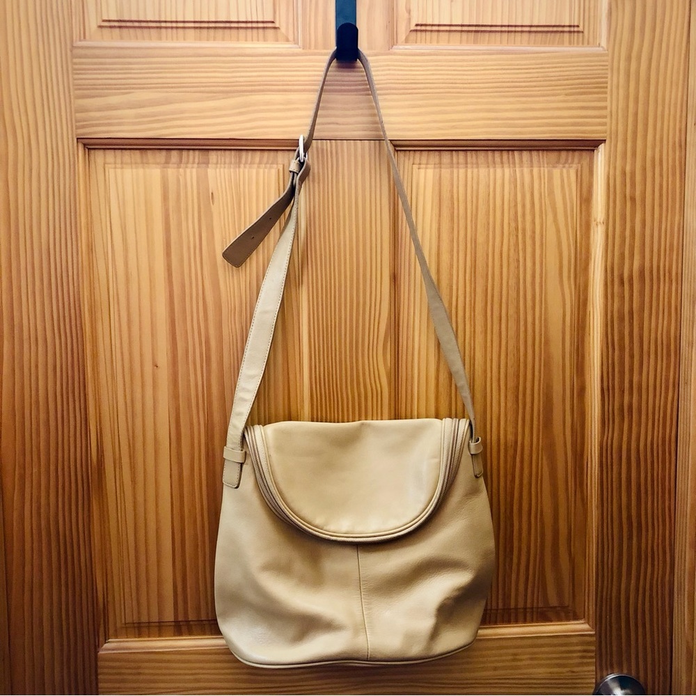 Discontinued Light Tan Genuine Leather Crossbody Purse by Maxx New York